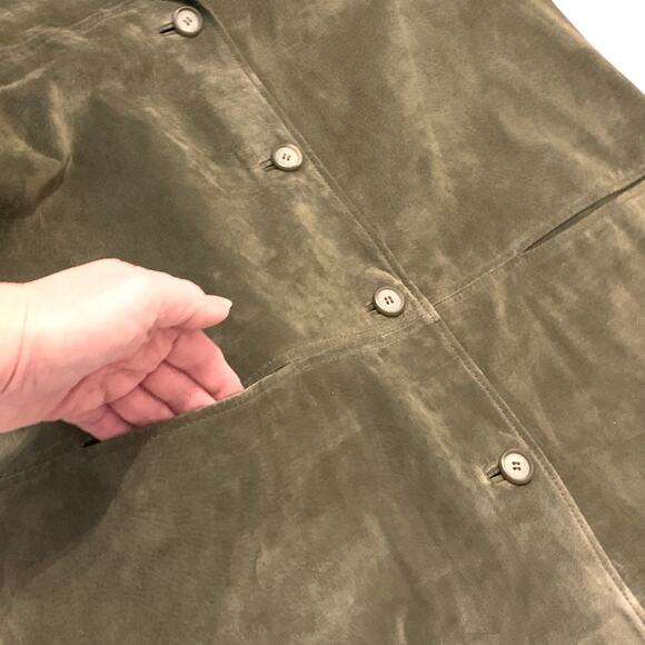 ISZ LEATHERS Womens XL Forest Green Suede Genuine Leather Button Front Jacket - Picture 10 of 13
